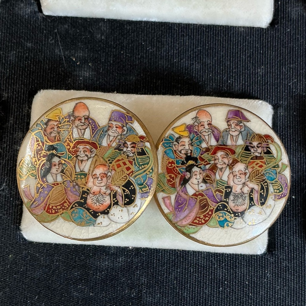 Vintage Japanese Satsuma Ceramic Cuff Links